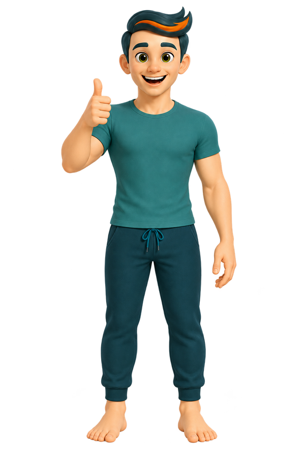 Happy Lykkie facing forward with a big smile and a thumbs-up